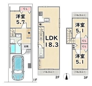 【参考プラン】 | 右京区太秦蜂岡町　建築条件つき | 建物プラン例：建物価格1824万円、建延81.09平米