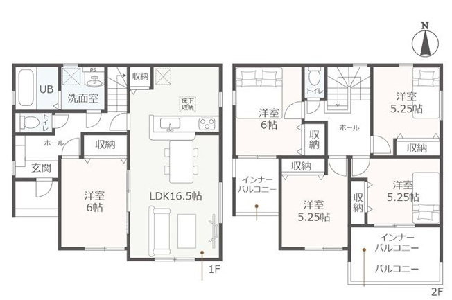 【間取り】 | 島田市中溝町 新築一戸建て 2号棟 | 効率的かつ暮らしのことをしっかり考えた間取りです
