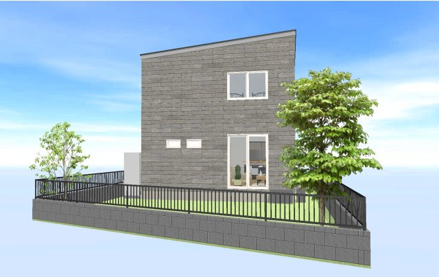 鴻巣市宮前の売地の外観パース|参考プランの外観パースです。南西側のお庭から見た建物イメージの参考にしてください。