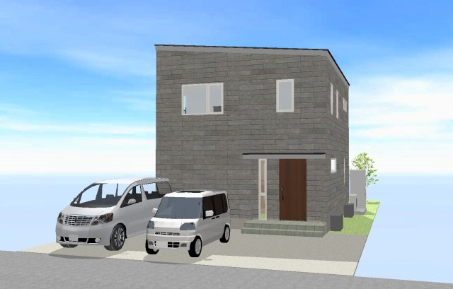 鴻巣市宮前の売地の外観パース|参考プランの外観パースで、北側の道路から見たイメージです。