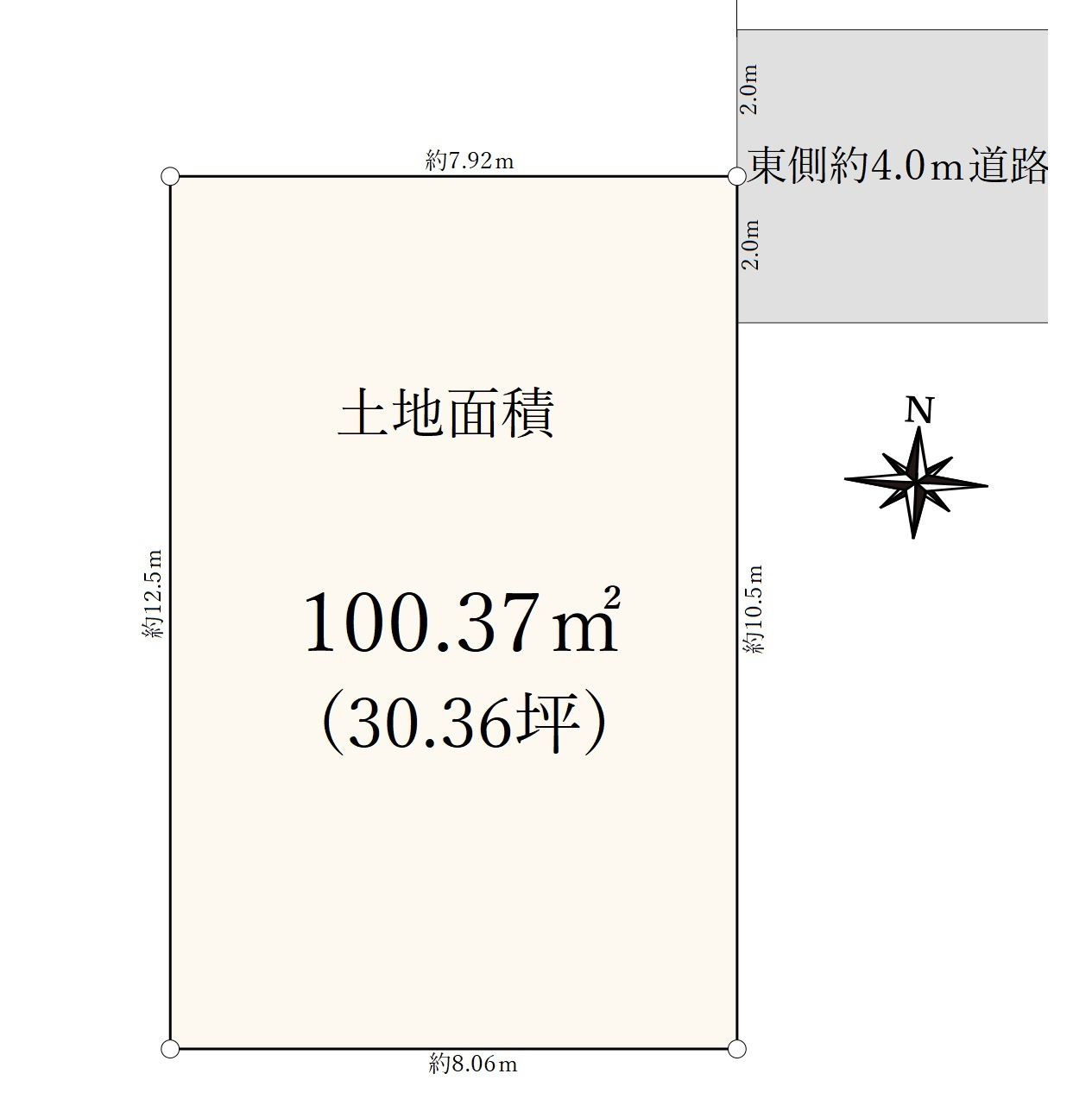 板橋区坂下2丁目 限定1区画の区画図|土地面積100.37㎡の整形地 都営三田線「蓮根」駅まで徒歩約3分(約240ｍ）の好立地です