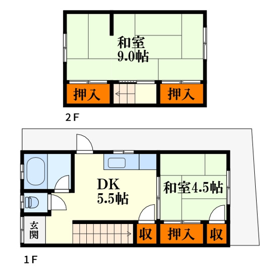 【間取り】 | 山手町2戸1貸家　東側