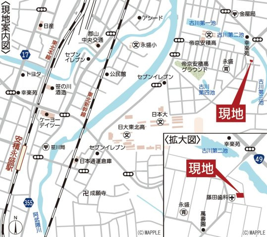 新築戸建・建売　郡山市安積町日出山第12　Cradle Garden　全3棟の地図