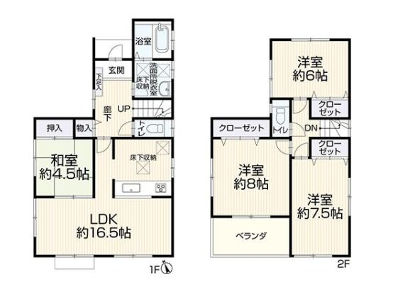 茅ヶ崎市ひばりが丘　中古戸建の間取り|間取図「茅ヶ崎市ひばりが丘中古戸建」