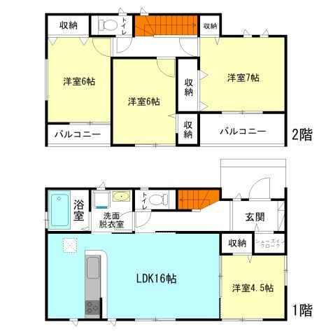 【間取り】 | ハートフルタウン高崎市下佐野町4期ー① | 水回りを最短距離で結んだラクラク家事同線！
全居室南向き＋2階居室6帖以上のモダンな間取り！
