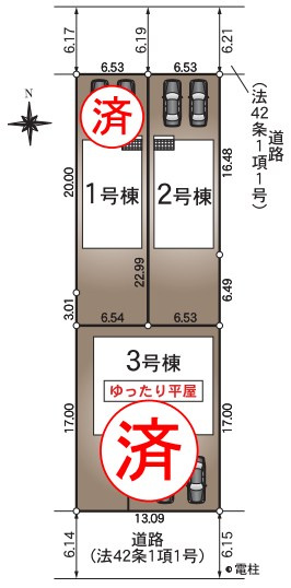 耐震+制震の家 大門町1丁目：住宅性能取得物件 2号棟の区画図|★先着順販売受付開始！
◎耐震+制震の家 大門町1丁目：住宅性能取得物件 2号棟
◎住宅性能評価取得
◎価格への挑戦と性能にもこだわった家
◎ハローズ徒歩7分
◎大津野小徒歩10分
◎大門駅徒歩6分