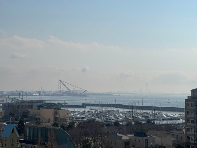 西宮マリナパークシティ海のまち5番館の展望|ヨットハーバー越しの海の景色があります。