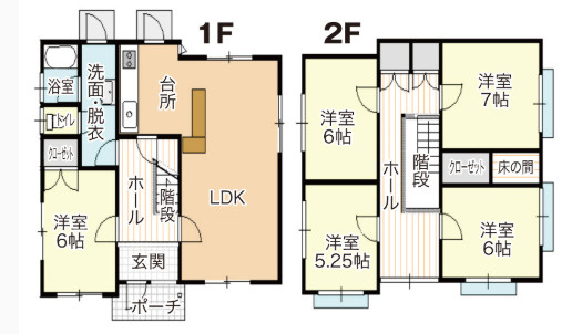 【No.7298】美萩野３丁目中古住宅/5LDK/オール電化/P4台可の間取り