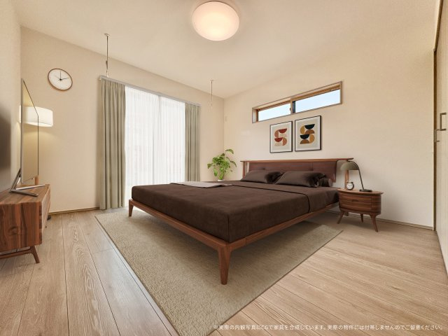 【寝室】 | 【主寝室　家具設置CGイメージ】
※画像に含まれる家具家電はCGで作成したものでイメージです。実際の物件には付帯しません。