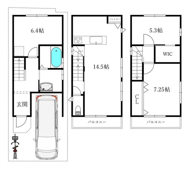 【新築戸建】長岡京市馬場見場走り「長岡京駅」2LDK+Sの間取り