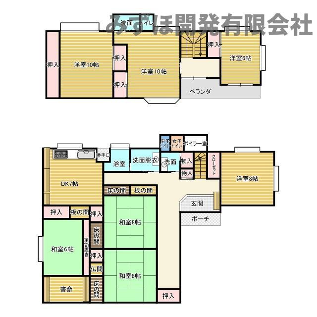 東根市本丸南2-2-16の間取り|広々とした8DKの間取りが魅力！1階には続き間の和室や仏間があり、来客時や家族の団らんにも◎。