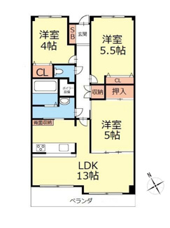 【間取り】 | 甲府市国母8丁目 Ｈ12年築 ラフィーネ国母 内装一新 5階 | 内装リフォーム完了・手直し無しで新生活をスタート出来ます。　74.64ｍ2の広めのお部屋です。　ご見学随時受付中
