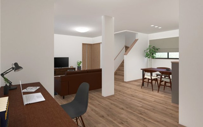 【完成予想図】 | 【3号棟　LDKイメージ】
※画像は設計図面を基に作成したイメージです