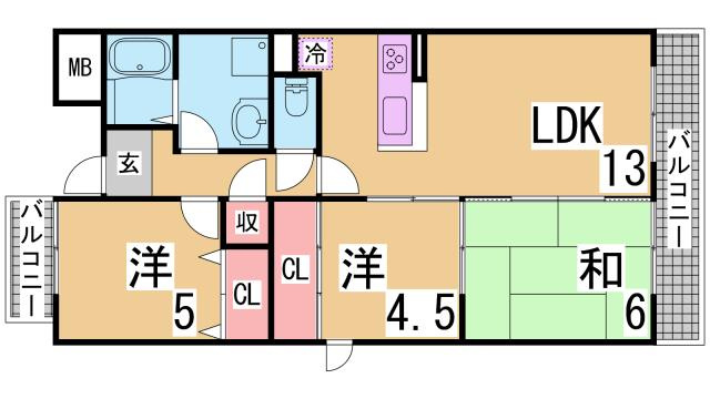 神戸市須磨区大田町４丁目の賃貸マンションの間取り