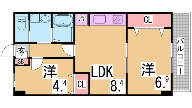 神戸市兵庫区松本通６丁目の賃貸マンションの間取り