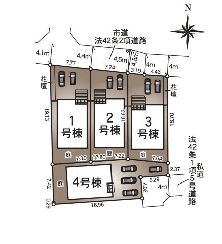 熊本市北区弓削6丁目第1-4棟(2号棟)の区画図|配置図（2号棟）