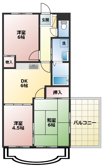 ジャルジョイハイツの間取り|3DKの間取り