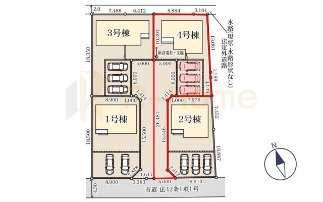 笠間市笠間第10　新築戸建て　4号棟の区画図|大きなお買い物だからこそ、メリット・デメリットを伝えさせて頂きます。
R-homeにお任せください♪