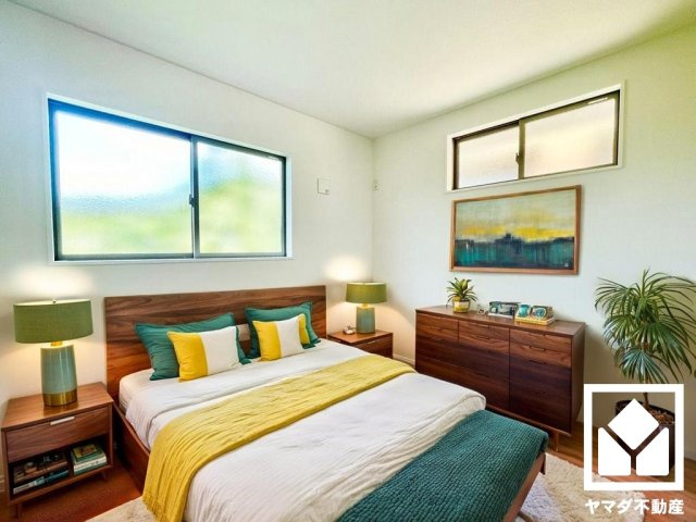 伏見区桃山町伊賀　1期　1号地の寝室|※実写真と間取り図からCG再現した「空室リフォームイメージ」に家具などをCG合成しており、実際と異なります。