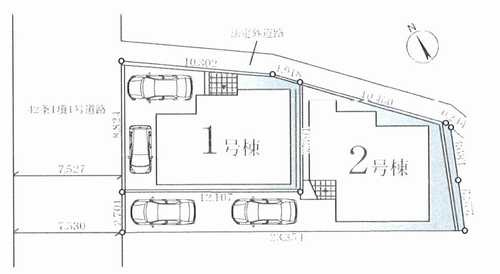 茅ヶ崎市柳島1期　新築戸建全2棟　1号棟の区画図