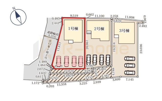 水戸市河和田3期　新築戸建て　1号棟の区画図|大きなお買い物だからこそ、メリット・デメリットを伝えさせて頂きます。
R-homeにお任せください♪