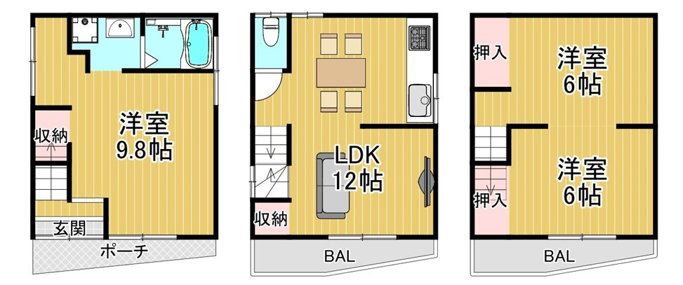 東大阪市柏田東町　賃貸戸建の間取り