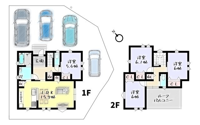 TAILOR HOUSE－テイラーハウス－小倉南区長尾4丁目【小倉南区　新築戸建て】の間取り|愛犬が遊べる大きなルーフバルコニー付きの4LDK♪