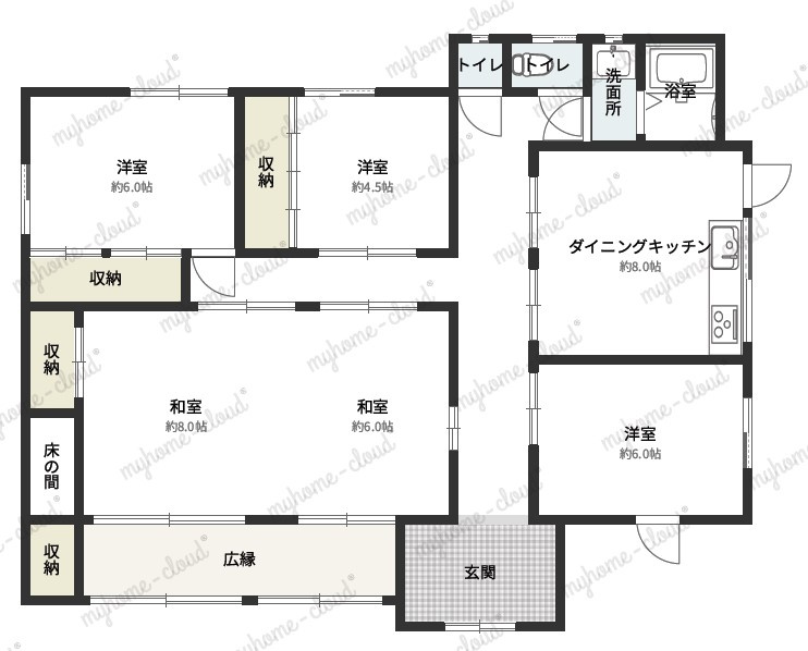 中郡大磯町生沢　敷地広々大型平屋住宅の間取り