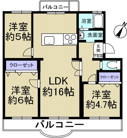 横尾4団地77号棟の間取り|専有面積（壁芯）72.00㎡の３LDKの物件がこちらです。