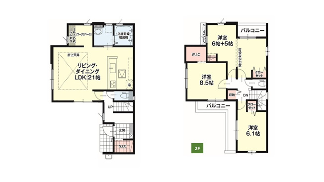 使いやすい３LDK！　LDKは広々２１帖♪
間仕切り可能で、家族の人数に合わせて3LDKから4LDKに大変身！