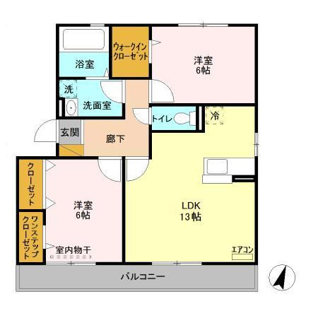 Belle Fleur Hitachino(ﾍﾞﾙ ﾌﾙｰﾙ ﾋﾀﾁﾉ)の間取り|2LDKです