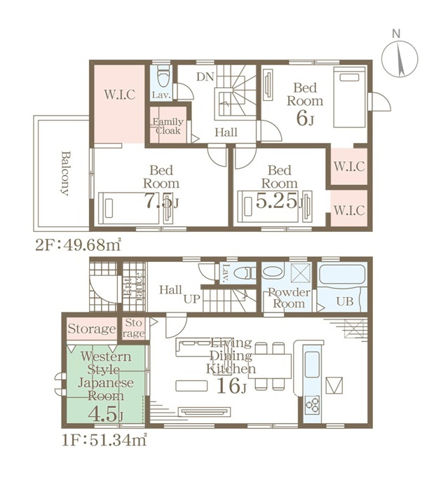 菊池郡菊陽町原水第3-3棟（1号棟）の間取り|全居室収納付きで便利です。