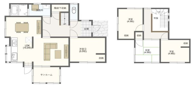【間取り】 | 仲介手数料無料！高千帆小学校に通えるリフォーム済み中古住宅　山陽小野田市高千帆２丁目 | 間取です
