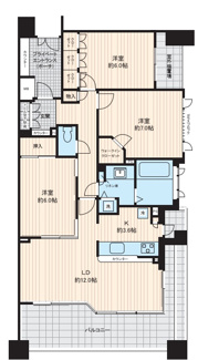 【間取り】 | ガーデンハウス宮前平ヒルトップステージ | 間取り：３LDK　専有面積：80.16平米　東南角部屋のお部屋です。