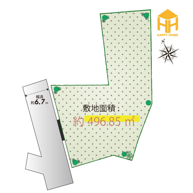 西宮市苦楽園二番町建築条件無し土地の土地図|土地価格1億3200万円、土地面積496.85㎡