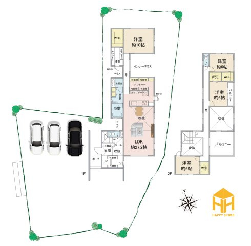 西宮市苦楽園二番町建築条件無し土地の参考プラン|参考プラン（建物面積166.44㎡）になります。