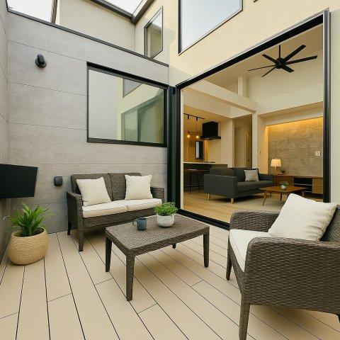 吹き抜け × ロフト × ビルトインガレージも。Shonan Styleをすべて詰め込んだ家のバルコニー|※掲載の家具等はCG合成で加工したもので、実際の室内と異なります