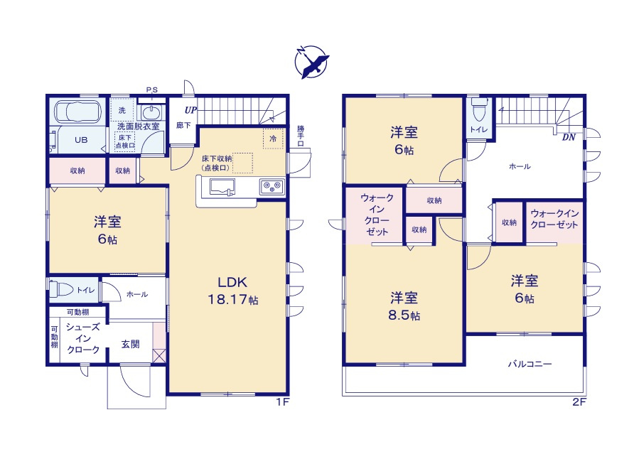 リーブルガーデン  水戸河和田町　3期　1の間取り|　
☆全居室ゆったり6帖以上、大容量の収納スペース付き。SIC配備で玄関もスッキリ♪玄関から家の中が見えにくい間取りでプライベートが守られます。防犯にも◎
