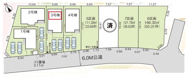 入間市扇台6丁目・全8棟　新築一戸建　3号棟の区画図|【全8棟・3号棟】カースペース並列2台