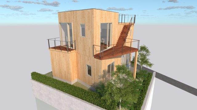 湘南×葉山らしさをデザインした、杉板外壁の家。の外観パース|※完成予想CGです。