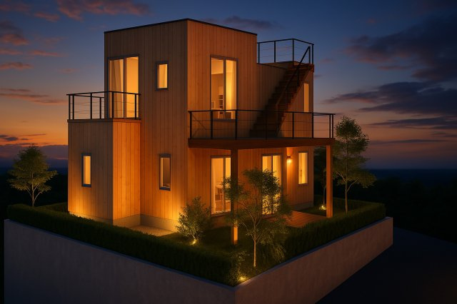 湘南×葉山らしさをデザインした、杉板外壁の家。の外観パース|「自然素材が際立つ、葉山の一邸。海風と暮らしの光が交わる場所に、静かな時間が流れます。」