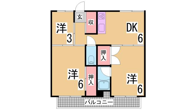 神戸市北区鈴蘭台東町６丁目の賃貸マンションの間取り
