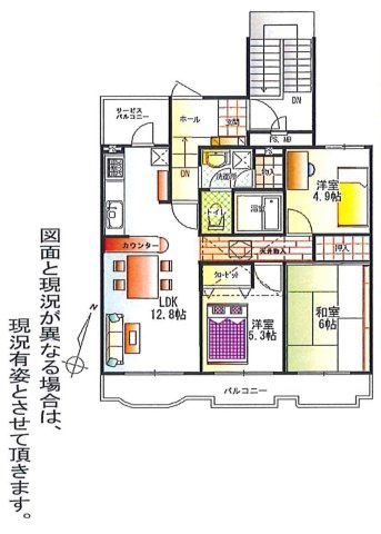 【間取り】 | オリエント東林間ハウスー２ | 3LDKは、リビングダイニングキッチンと3つの居室がある間取り。ファミリー層に非常に人気の高い間取りで、広々としたリビングで家族団らんを楽しみ、個室でプライベートな時間も確保できるのが大きな魅力です。