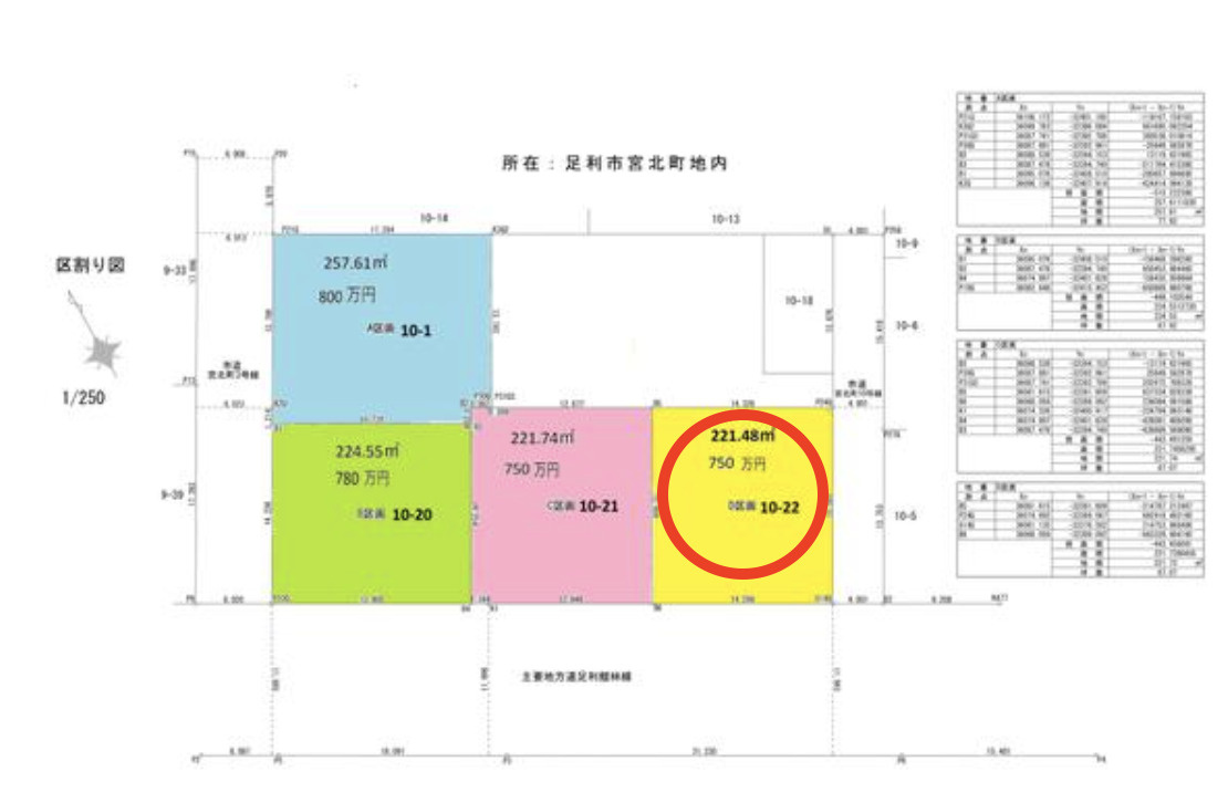 足利市宮北町の売地の区画図
