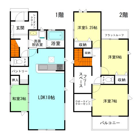 【間取り】 | グラファーレ高崎市八千代町2期ー③ | 水回りを最短距離で結んだラクラク家事同線！
シューズインクローク、パントリー、フリースペースなど各所に収納充実！