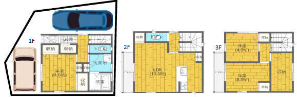 明石市魚住町西岡　未入居戸建の間取り|3階建て　3LDK+納戸です。