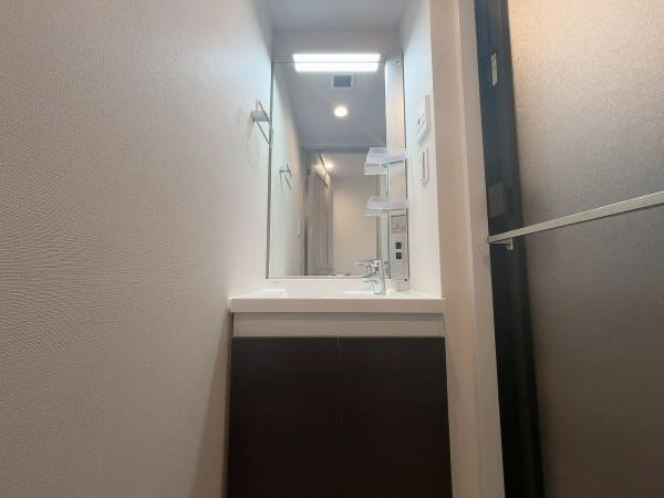 【独立洗面台】 | ライオンズマンション上馬 | スッキリとした洗面台は収納力も豊富ですが、ライトが美しいです