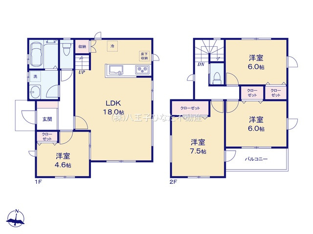 『八王子市新築戸建て』八王子市中山800-8【仲介手数料無料】の間取り|～仲介手数料無料☆八王子ひなた不動産～八王子市中山　新築戸建て