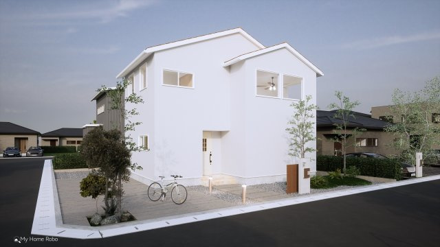 社ノ木一丁目の外観パース|PLAN②　外観パース　延床面積33坪