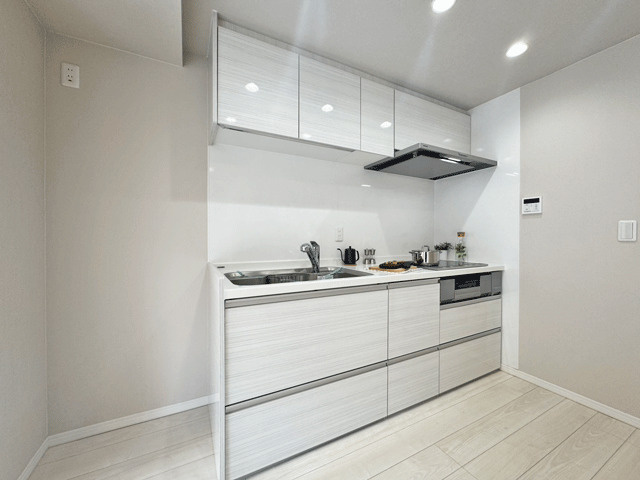 コープ野村ヒルズ川内　マンションのキッチン|広々としたキッチン♪収納スペースが豊富なシステムキッチンを採用♪毎日のお料理がもっと楽しくなりそうです♪